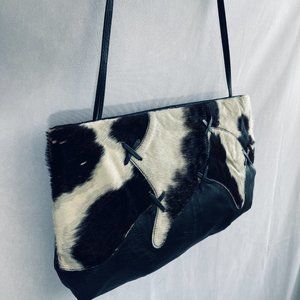 Hand made shoulder bag/clutch Black/white women's clutch Cow leather large size